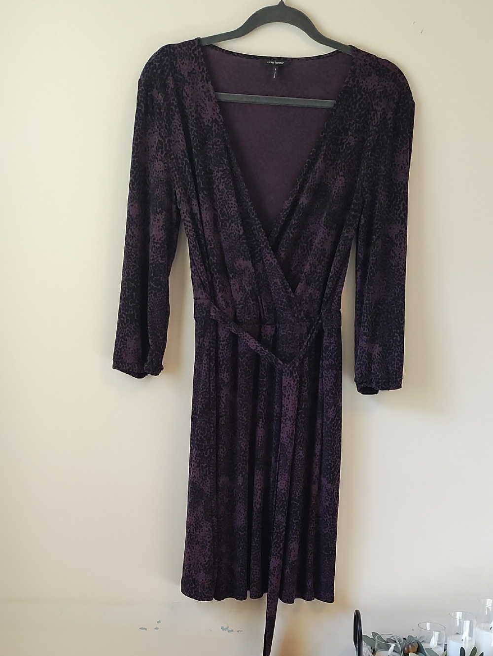 Daisy Fuentes Plum Wrap Dress with Subtle Animal Print